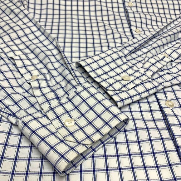 Bonobos Slim Fit White Navy Windowpane Long Sleeve Button Down Shirt - Picture 7 of 11